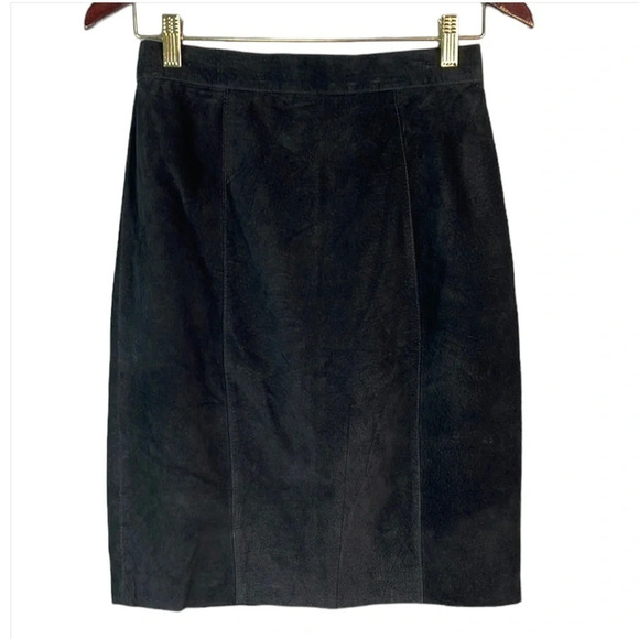 VINTAGE Massimo Fine Leather Black Genuine Suede Pencil Skirt Lined Size S 27 - Picture 1 of 11